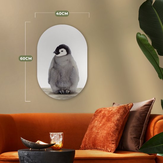Ovale Mural - Ovale Mural - Décoration murale Plastique - Peinture Ovale - Enfants - Pingouin - Grijs - Animaux - Filles - Garçons - 40x60 cm - Forme miroir ovale sur plastique