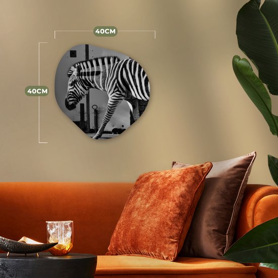 Décoration murale Organique - Décoration Décoration murale Plastique - Peinture Organique - Zebra - Mur - Porte - Animaux - Zwart et blanc - 40x40 cm - Forme miroir asymétrique sur plastique