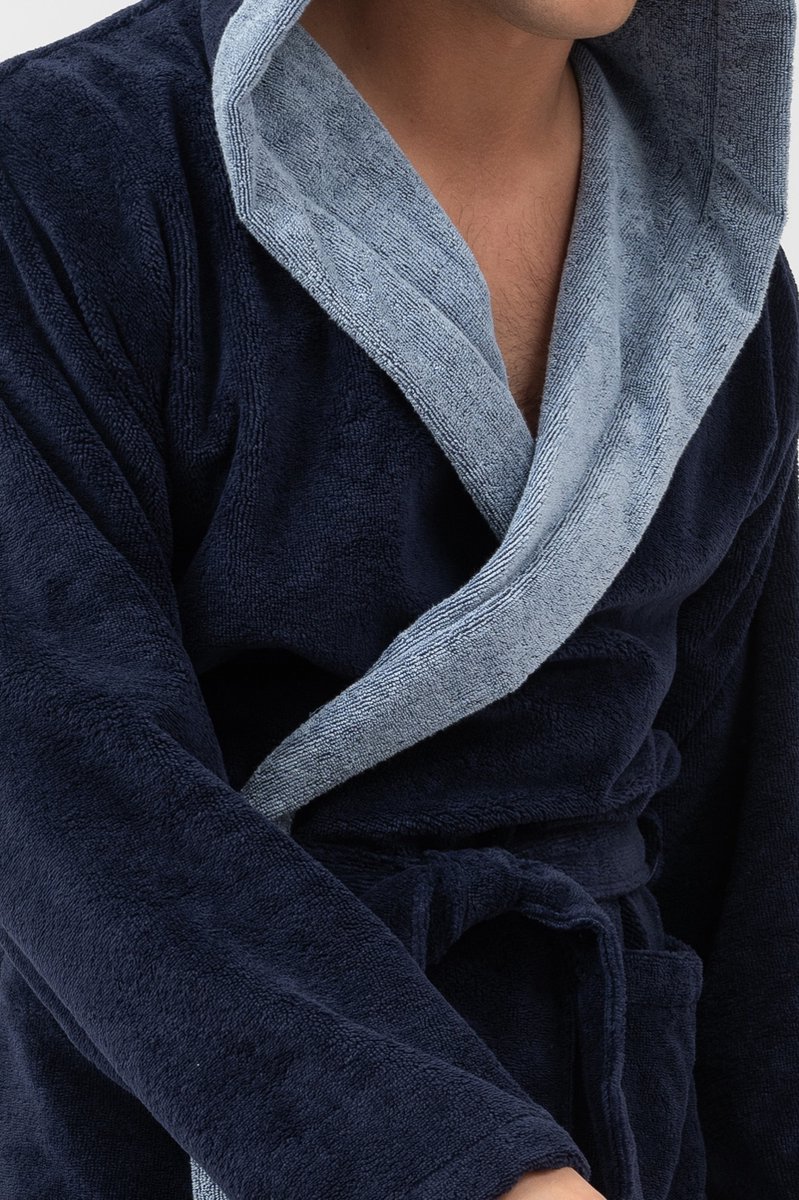Cawo Heren Badjas 4XL met Capuchon - Luxe Blauw Katoen