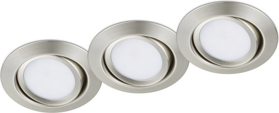 TRIO, Inbouwverlichting, Rila incl. 3 x LED,SMD,5,0 Watt,3000K,370 Lm. Armatuur: Metaal, Nikkel mat Ø:8,2cm, H:3,4cm Draaibaar,