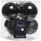6 kerstballen zwart glans 80 mm