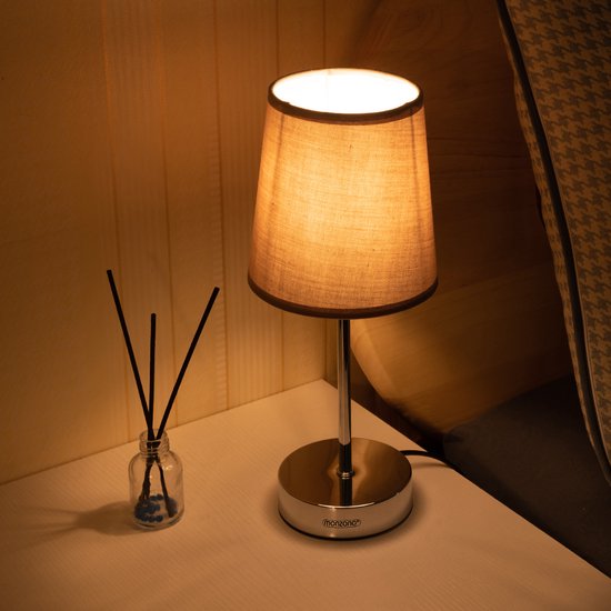 Monzana Lampe de Table 32cm Abat-jour E14 Métal Chrome Veilleuse Lampe de Bureau Taupe