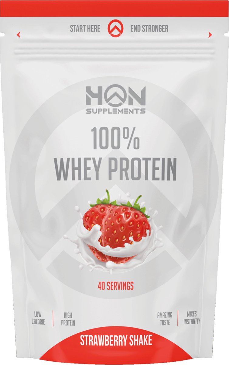100% Whey Protein (Strawberry Shake - 1000 gram) - HON - Eiwitshake - Eiwitpoeder - Sportvoeding (40 shakes)
