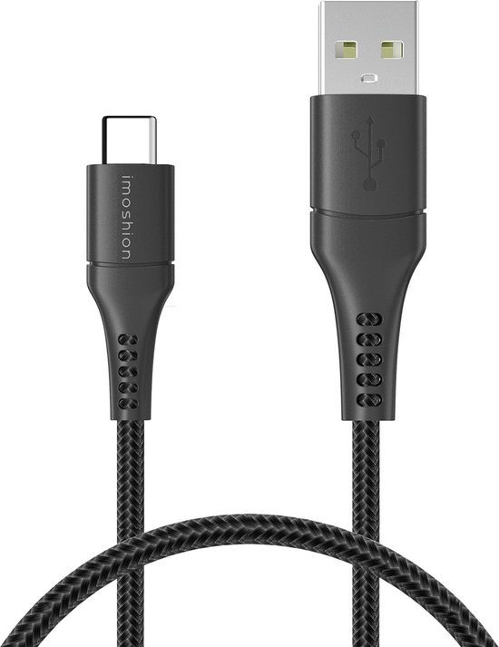 iMoshion Kabel - USB C naar USB A Kabel - 1 meter - Snellader & Datasynchronisatie - Oplaadkabel - Stevig gevlochten materiaal - Zwart