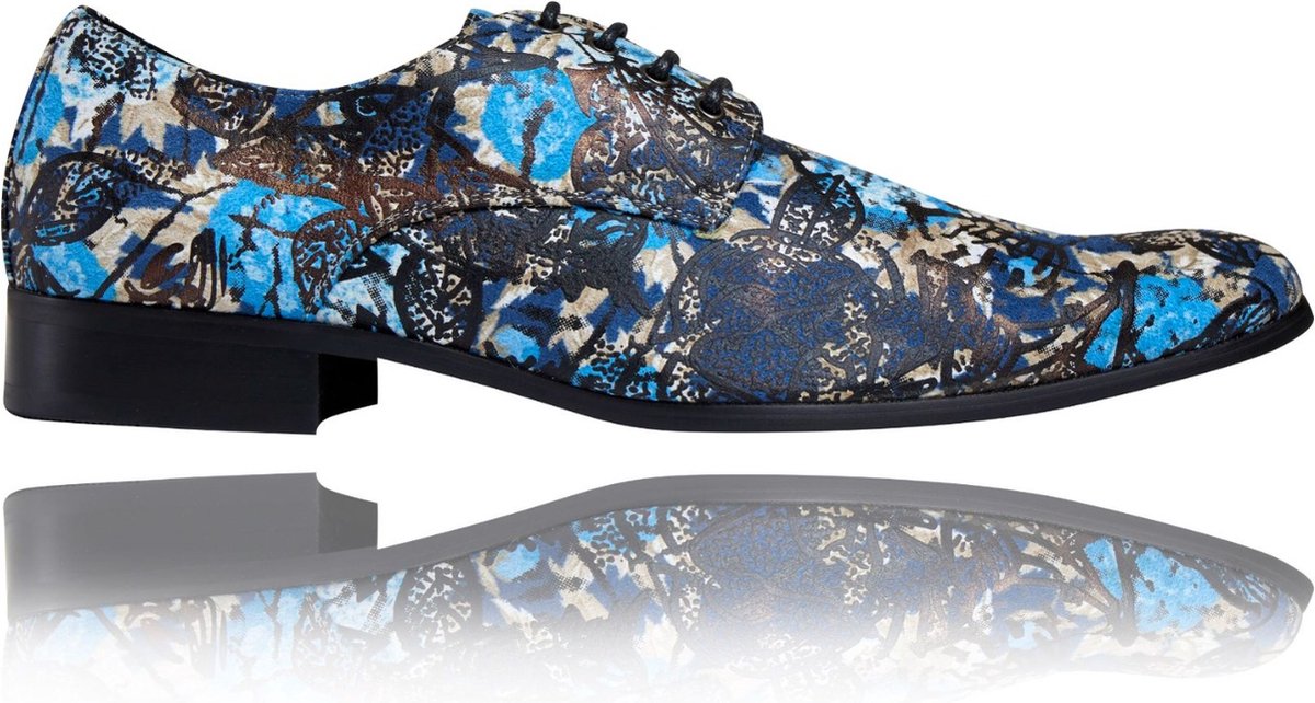 Blue Miracle - Maat 40 - Lureaux - Kleurrijke Schoenen Voor Heren - Veterschoenen Met Print