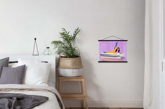 Porte-affiche avec affiche 40x30 cm - Affiche scolaire - Femme - Vintage - Pastel - Affiche textile - Lattes noires