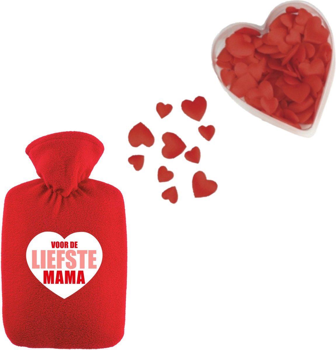 Goedkoopste Bellatio Design Warmwaterkruik - liefste mama - rood - 2 liter - strooihartjes