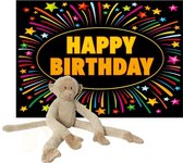 Happy Horse knuffel aap/apen 85 cm met een verjaardag wenskaart happy birthday versturen