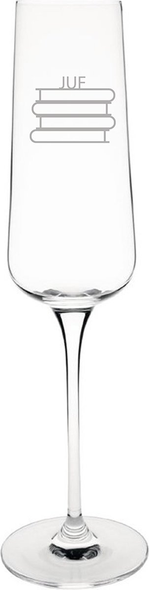 Gegraveerde Champagneglas 27cl Juf met boeken