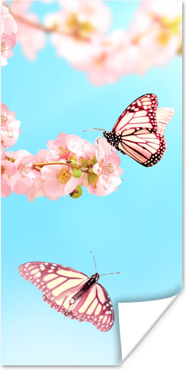 Poster Vlinders - Boom - Bloemen - 20x40 cm