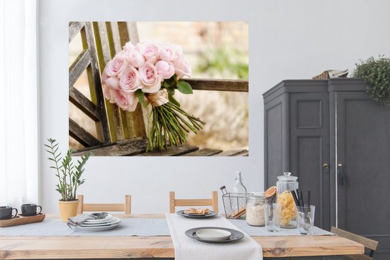 Bouquet de fleurs de pivoines roses Poster 160x120 cm - Tirage photo sur Poster (décoration murale salon / chambre) XXL / Groot format!