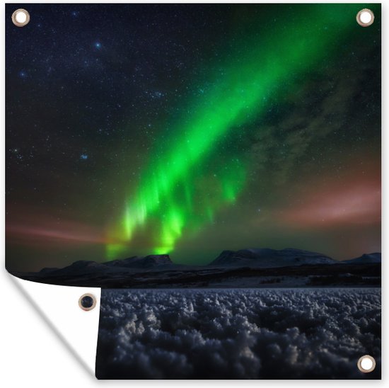 Affiche de Jardin Aurores boréales - Ciel étoilé - Suède - Paysage - Neige - 200x200 cm - Toile jardin - Affiche extérieure