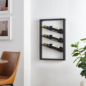 IN.HOMEXL Sandd - Hangend Wijnrek - Industrieel Flessenrek - Minimalistisch - Zwart - Metaal - voor 3 Wijnflessen - 40 x 7 x 60 cm