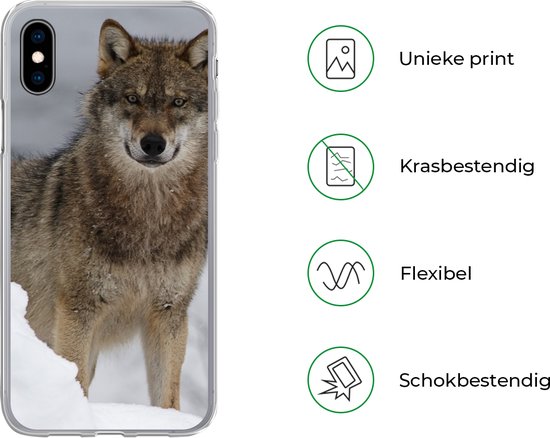 Telefoonhoesje Geschikt voor iPhone Xs hoesje - Wolf - Sneeuw - Dieren - Siliconen Telefoonhoesje