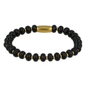 *Goudkleurige kralenarmband met Onyx edelstenen - Prachtige goudkleurige armband met Onyx edelstenen - Met luxe cadeauverpakking