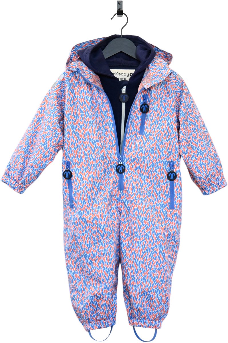 Ducksday – Geschenkset Regenpak + fleece onesie – voor kinderen – peuters - Kerstpakket – Promo – Maat 80-86– Joy - Blauw - Rood - Wit