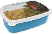 Broodtrommel Blauw - Lunchbox - Brooddoos - Trekker - Wielen - Tarwe - 18x12x6 cm - Kinderen - Jongen