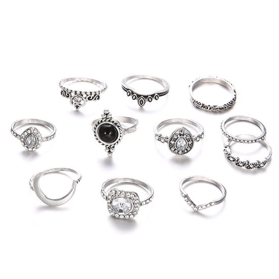 WiseGoods Luxe Set Vintage Dames Ringen - Ring Vrouw - Cadeau - Sieraad - Sieraden - Accessoires Kleding - Ringenset - 11 Stuks