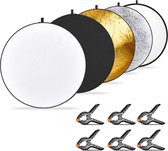 Neewer® - Ronde opvouwbare Reflectorset - 110 cm en 6 Stuks Katoenen Achtergrond Veerklem - lichttransmissie zilver/goud/wit/zwart Reflector voor Studio- of Buitenfotografie