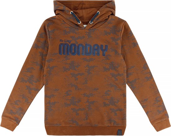No Way Monday - Sweater hooded - Bruin - print zwart - Maat 146