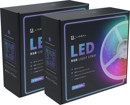 Lideka - Bande LED Bluetooth - 5 + 5 mètres - RVB - Incl. App Phone -  Télécommande | bol.com