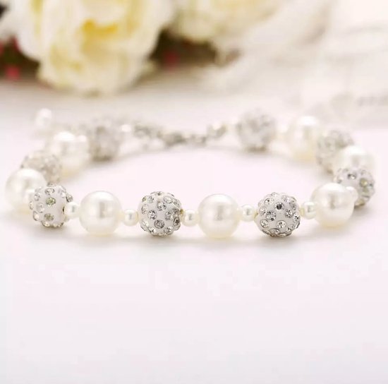 Bracelet - Perle - Crystal- blanc - Femme - Perle d'eau douce - Bracelet Leerella Saint Valentin - Anniversaire - Cadeaux