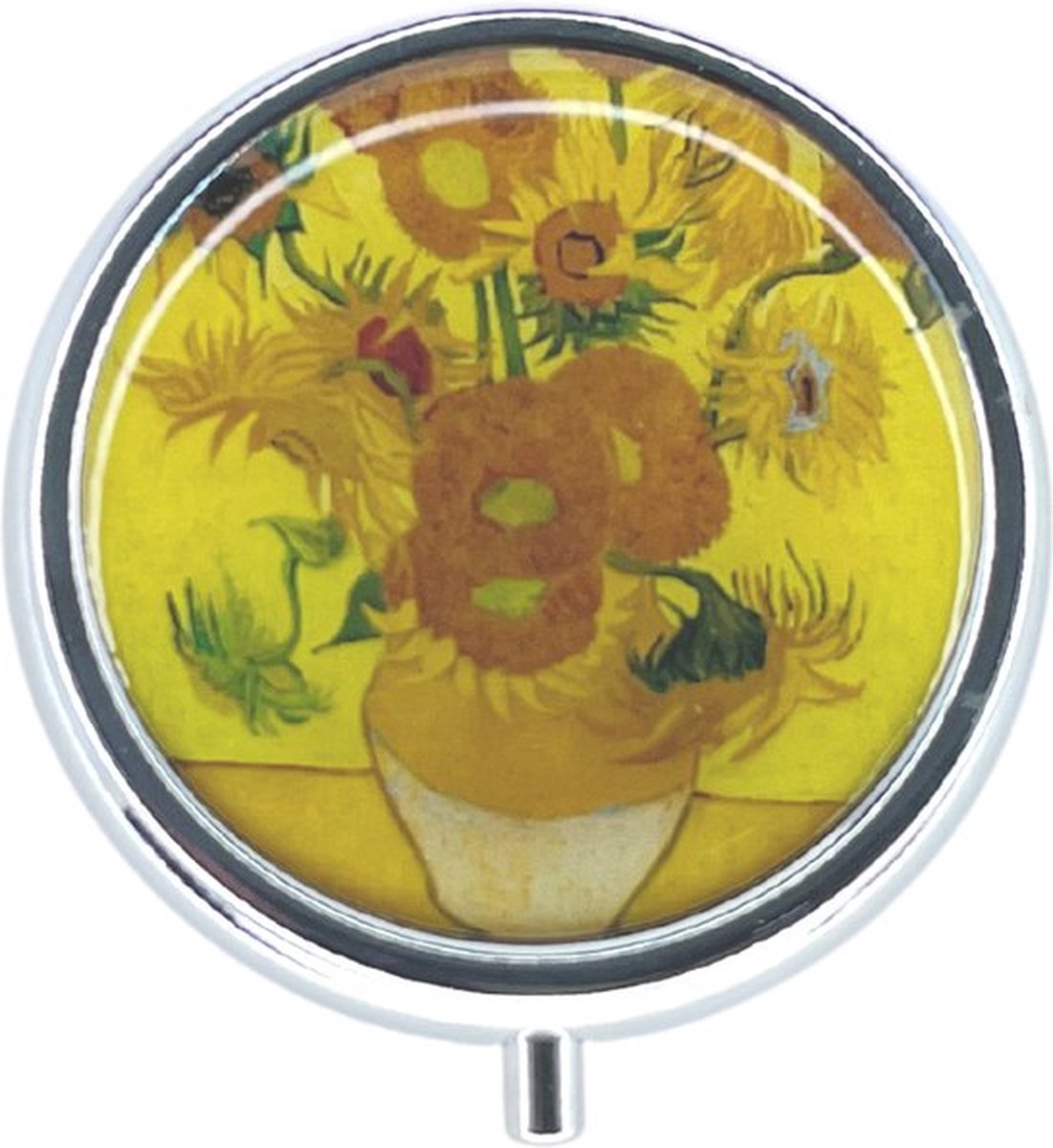 3BMT® Pillendoos 3 Vakken - Pillendoosje Metaal - Medicatie & Pillen Bewaarbox - Medicijndoos ook geschikt voor Slaappillen - Zonnebloemen Van Gogh
