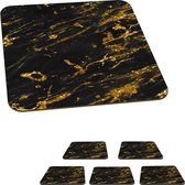 Onderzetters voor glazen - Marmer - Zwart - Goud - 10x10 cm - Glasonderzetters - 6 stuks