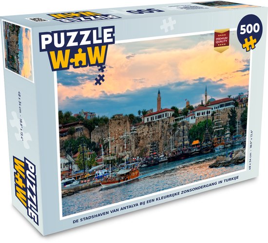 Foto: Puzzel de stadshaven van antalya bij een kleurrijke zonsondergang in turkije legpuzzel puzzel 500 stukjes