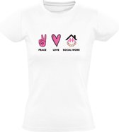 Peace, Love, Social Work | Dames T-shirt | leven | vrede | liefde | vriendschap | relatie | sociaal leven | Wit