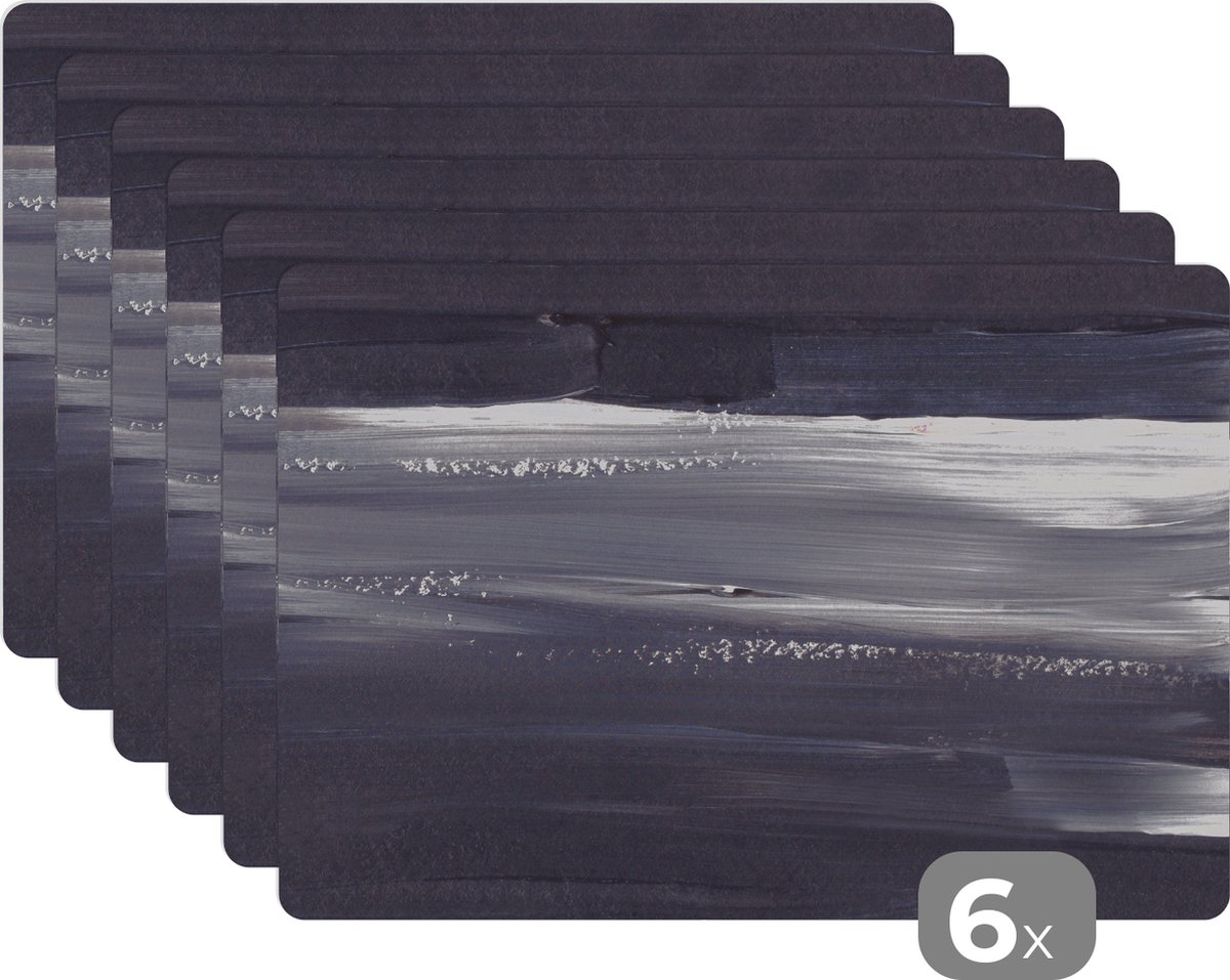 Placemat - Abstract - Verf - Zwart - Onderleggers - Tafel - 45x30 cm - 6 stuks