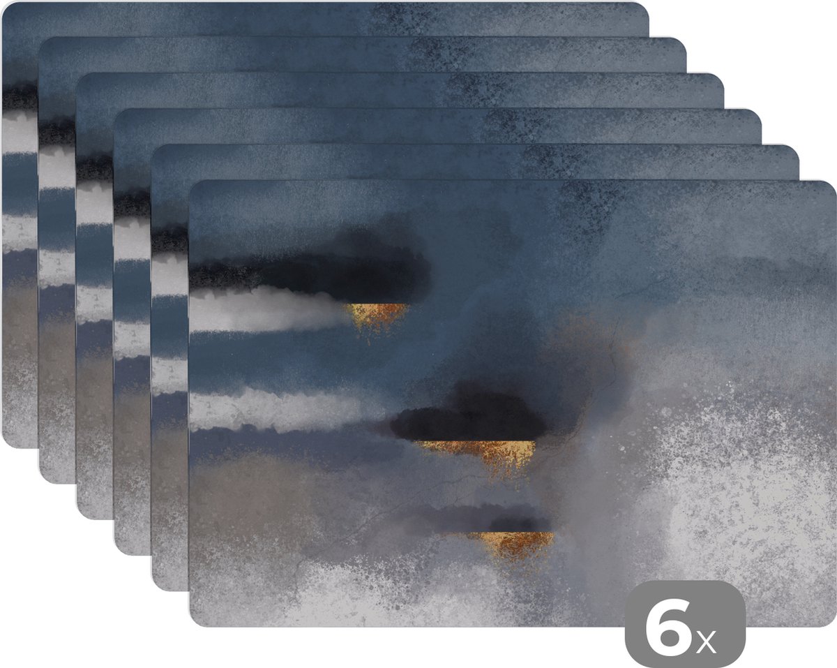 Placemat - Wolken - Abstract - Goud - Tafel - Placemats - 45x30 cm - 6 stuks