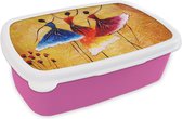 Broodtrommel Roze - Lunchbox - Brooddoos - Schilderij - Vrouwen - Jurk - Olieverf - 18x12x6 cm - Kinderen - Meisje