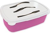 Broodtrommel Roze - Lunchbox - Brooddoos - Lijn - Zwart - Design - 18x12x6 cm - Kinderen - Meisje