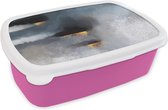 Broodtrommel Roze - Lunchbox - Brooddoos - Wolken - Gold - Abstract - 18x12x6 cm - Kinderen - Meisje