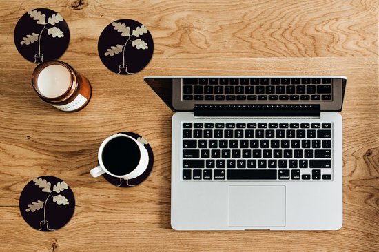 Sous-verres pour verres - Rond - Feuilles - Or - Luxe - 10x10 cm - Sous-verres en verre - 6 pièces