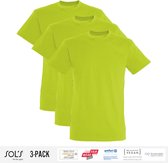 3 Pack Sol's Jongens/Meisjes T-Shirt 100% biologisch katoen Ronde hals Appel Groen Maat 142/152 (11-12 Jaar)