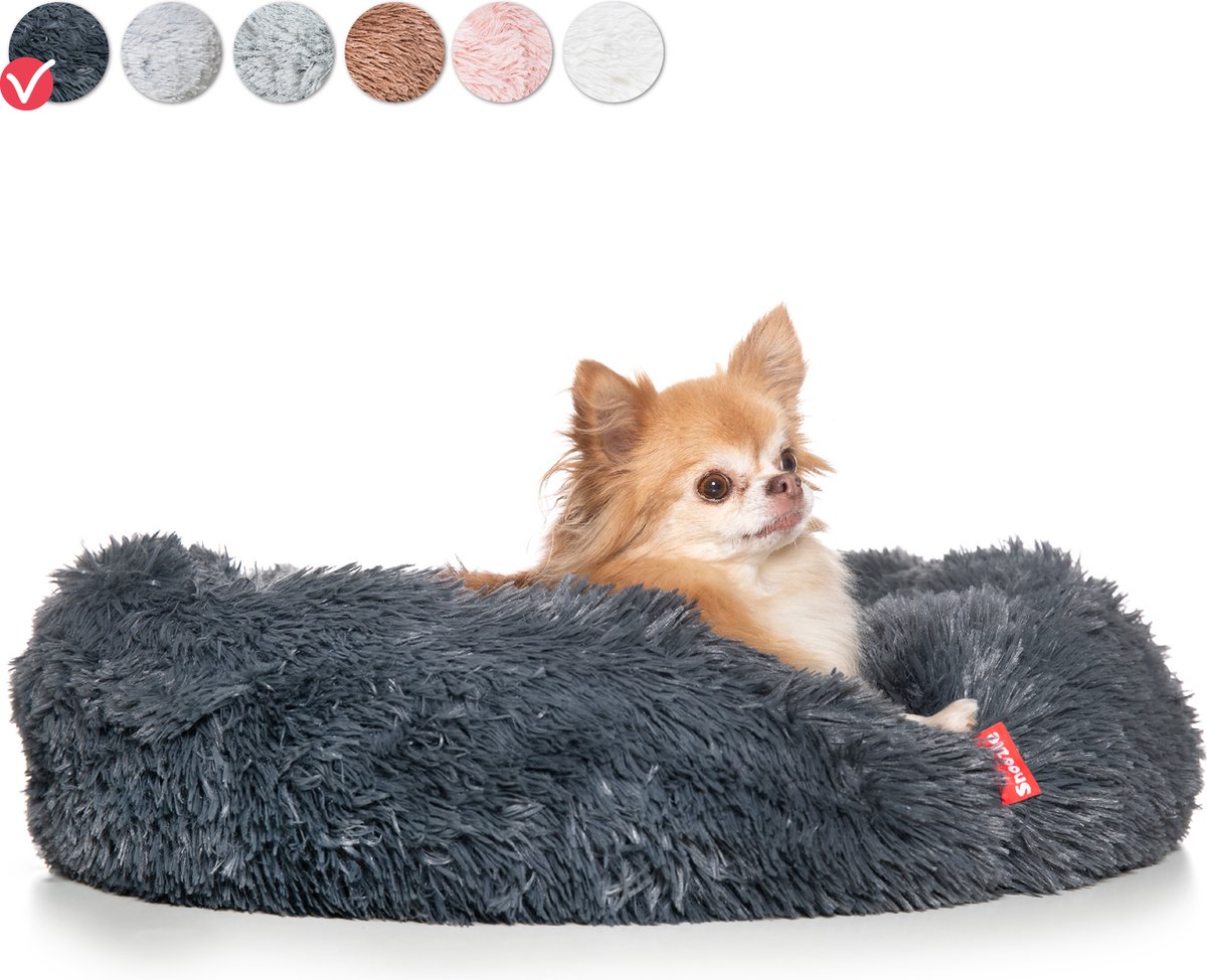 Snoozle Donut Hondenmand - Zacht en Luxe Hondenkussen - Wasbaar - Fluffy - Hondenmanden - 50cm - Grijs - Snoozle
