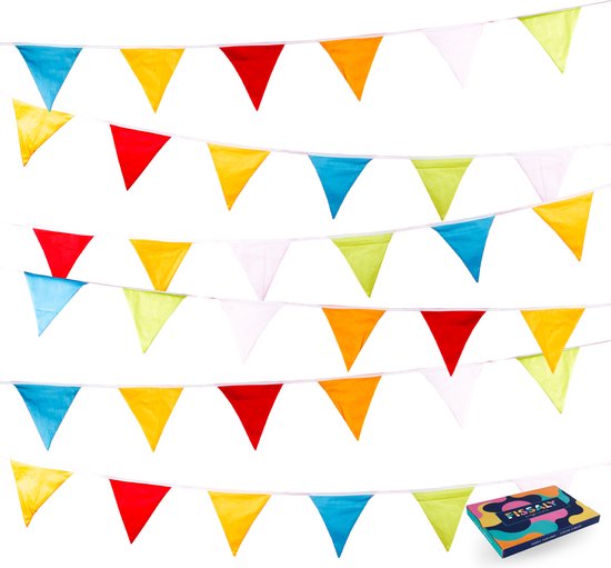 Fissaly® Verjaardag Stoffen Gekleurde Vlaggetjes Slinger – Decoratie – Happy Birthday - Luxe feest versiering voor je verjaardagsfeest – Rood, Geel, Blauw, Groen, Paars, Roze & Oranje