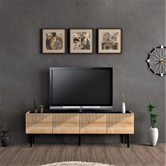 TV meubel Oppdal 45x154x37 cm eiken en marmer zwart [en.casa]