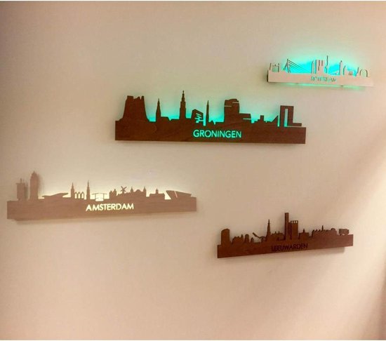 Skyline Alkmaar Walnut - 80 cm - Décoration de la maison - Décoration murale - Plus de villes disponibles - Idée de salon - City Art - City art - Cadeau pour lui - Cadeau pour elle - Anniversaire - Mariage - WoodWideCities