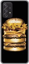 Geschikt voor Samsung Galaxy A53 5G hoesje - Gouden hamburger op een zwarte achtergrond. - Siliconen Telefoonhoesje