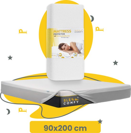 Sleep Comfy - Waterdicht Matrasbeschermer | 90x200 cm - 30 dagen Proefslapen - Moltons - Hoeslakenbadstof - Antibacteriëel - Rondom Elastiek - Wit - Waterdichte Matras Beschermer - Incontinentie Matrasbeschermer