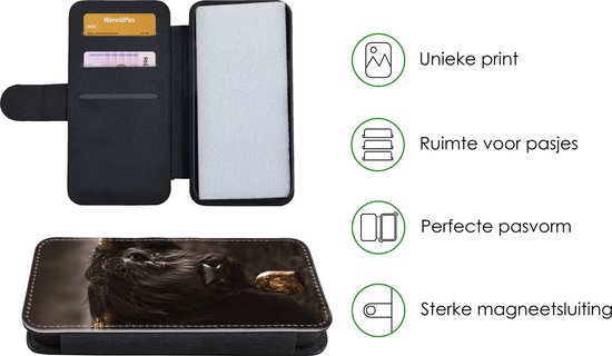 Étui pour téléphone iPhone 13 Bookcase - Highlander écossais - Fourrure - Zwart - Avec compartiments - Étui portefeuille avec fermeture magnétique