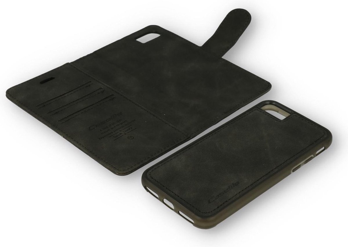iPhone SE (2022)/SE (2020)/8/7 Bookcase hoesje - CaseMe - Effen Zwart - Kunstleer