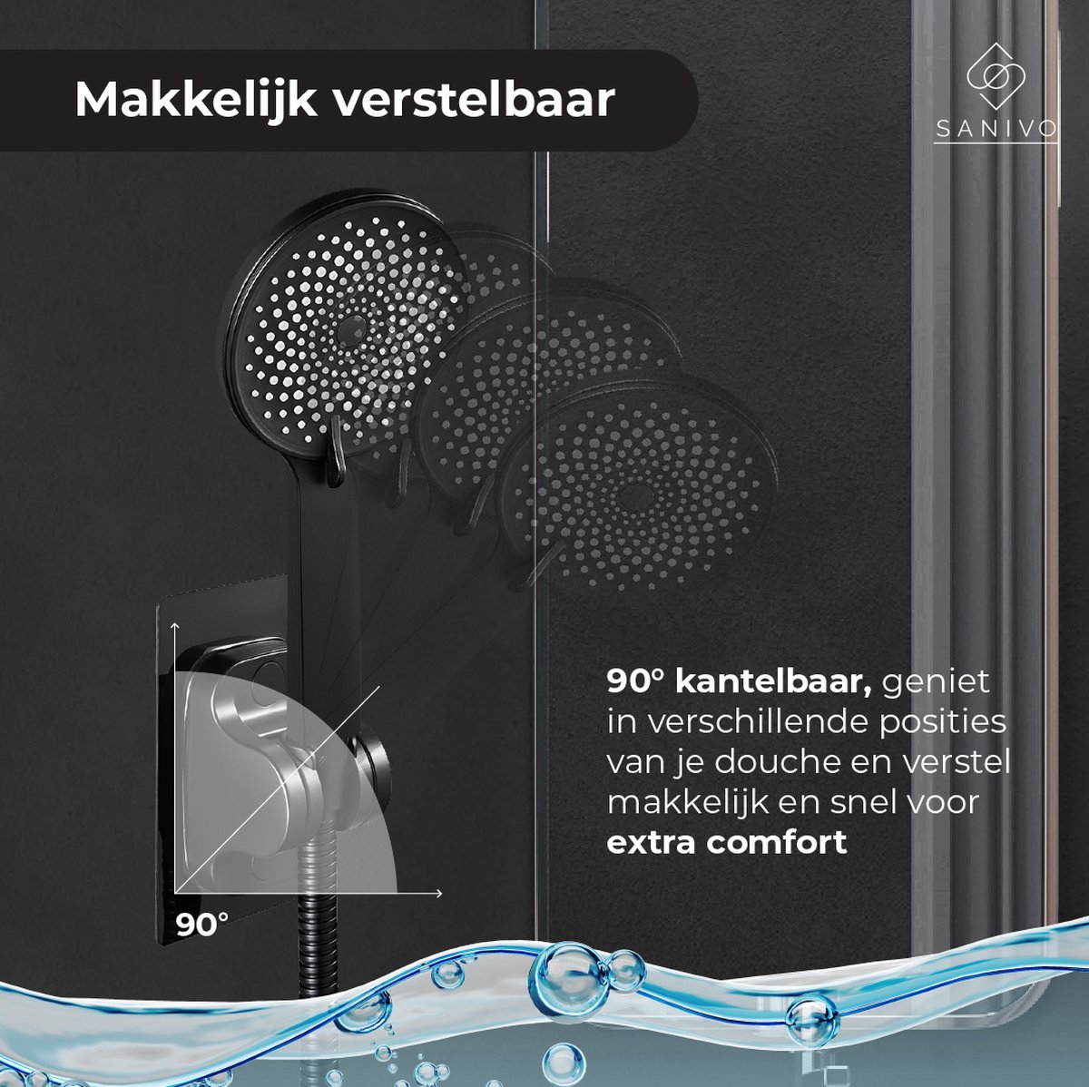 Douchekophouder Zwart Zelfklevend Verstelbaar Handdouchehouder