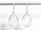 Grote ovale zilveren oorbellen met rozenkwarts