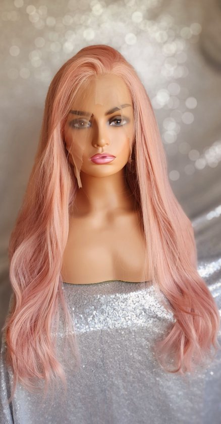 Luxe pruik - dames - licht roze - lang haar - stijl - lacefront krullen en stijlen... bol.com
