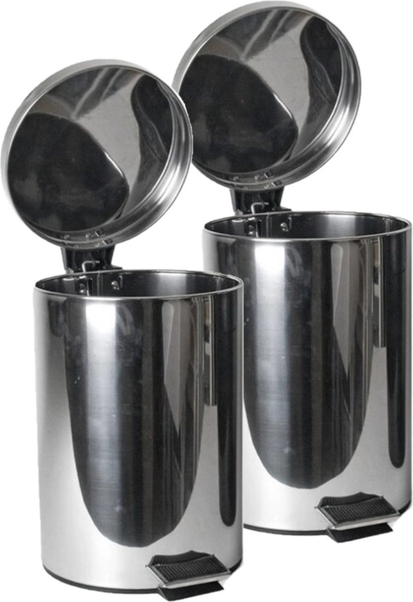 Goedkoopste 2x stuks RVS vuilnisbakken/pedaalemmers 3 liter 24 cm - Kleine prullenbakken