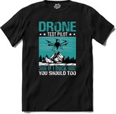 Drone test pilot | Drone met camera | Mini drones - T-Shirt - Unisex - Zwart - Maat M